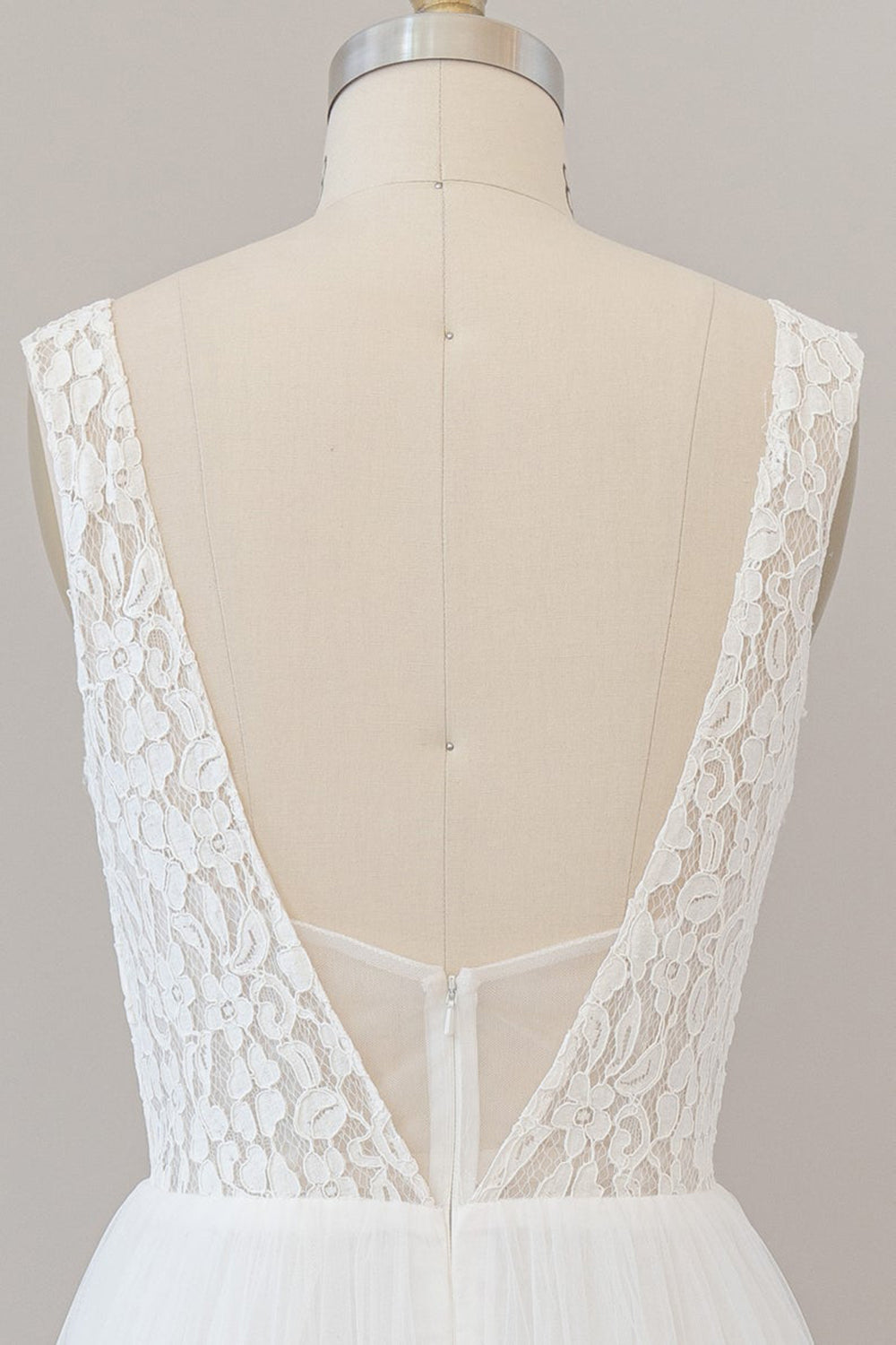 Long A-line Straps V-neck Chiffon Open Back Wedding Dress-showprettydress