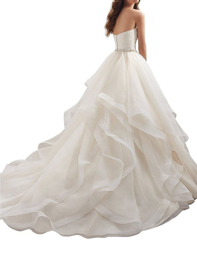 Long A-Line Sweetheart Organza Wedding Dresses-showprettydress