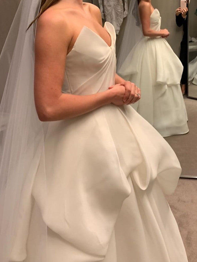 Long Ball Gown Strapless Court Train Wedding Dresses-showprettydress