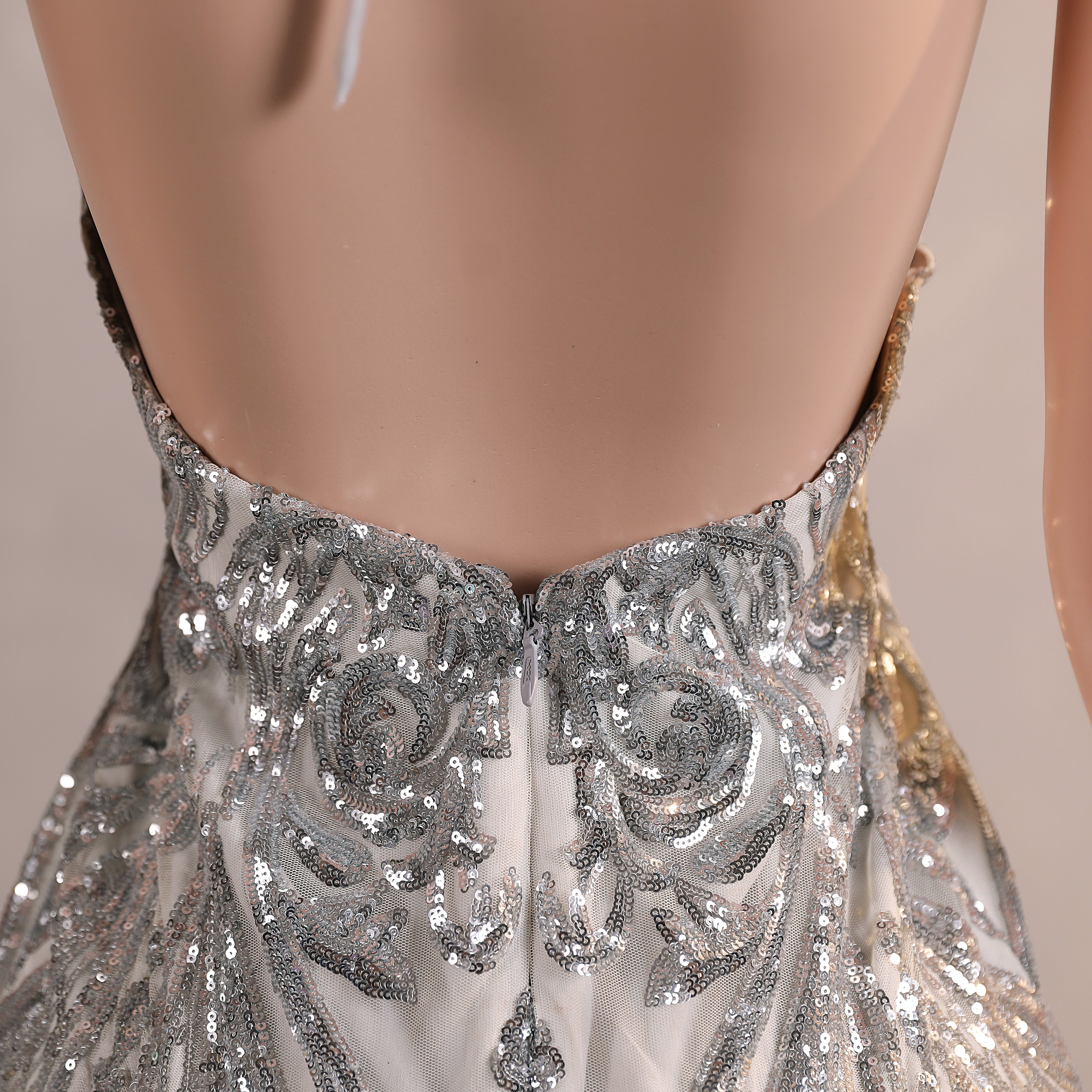 Long Mermaid Halter Flower Open Back Formal Prom Dresses-showprettydress
