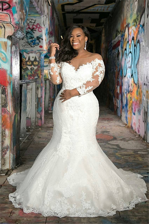 Long Sleevess V neck Plus size Mermaid Bridal gowns for Wedding Long Sleevess V neck Plus size Mermaid Bridal gowns for Wedding