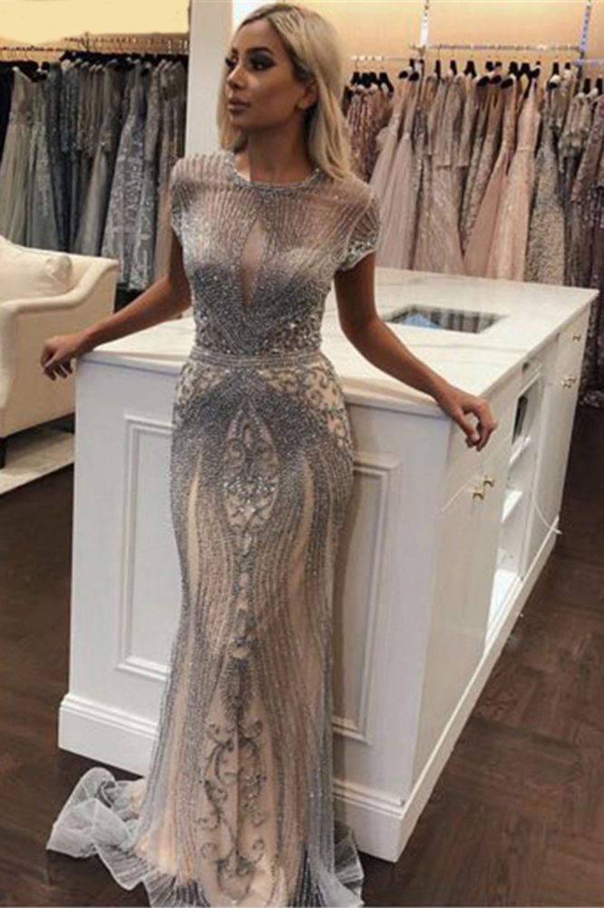 Luxurious Mermaid Halter Rhinestones Prom Party Gowns with Tassel Sparkle Formal Evening Dresses-showprettydress