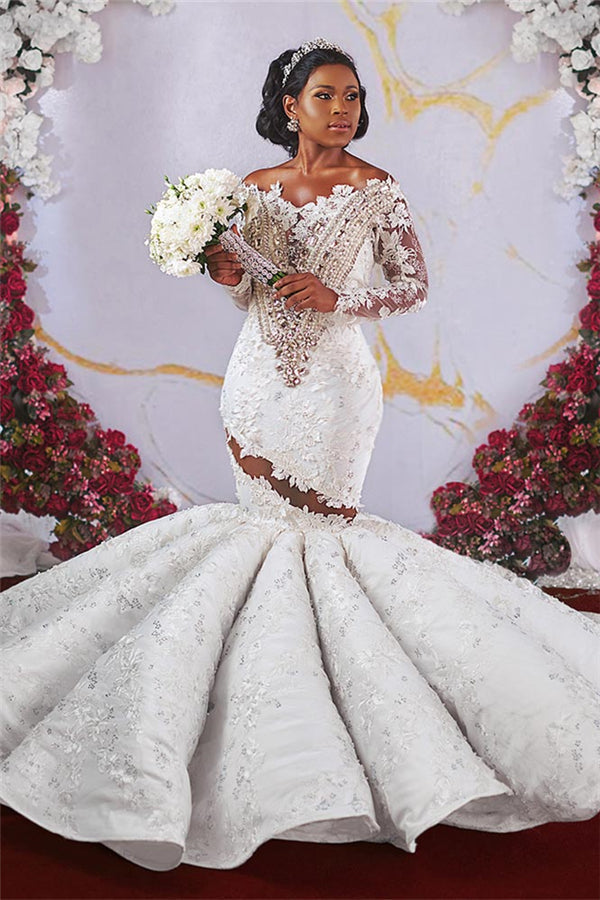 Sexy Off-The-Shoulder Appliques Mermid Wedding Dresses With Beadings main image 1