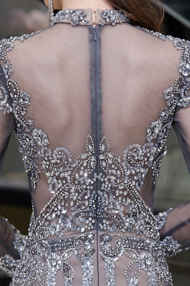 Luxurious Sparkle Cap sleeves High neck Beads Long Prom Dresses-showprettydress