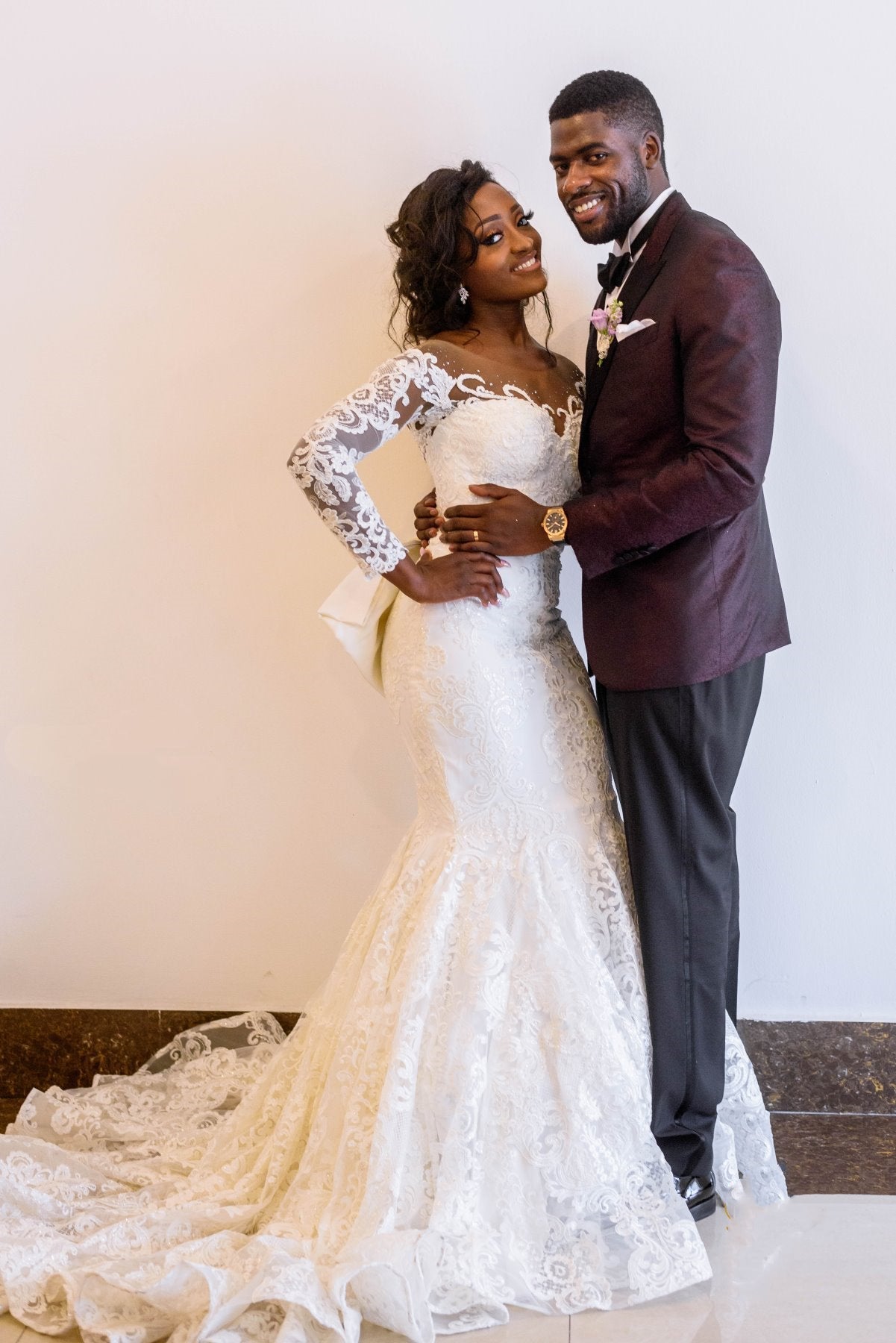 Mermaid Round Collar Long Sleeves Backless Floor Length Charmeuse Applique Wedding Dress-showprettydress