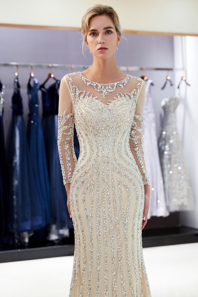 Mermaid Sequined Pattern Long Sleevess Evening Dresses-showprettydress