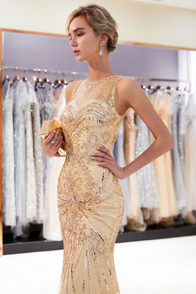 Mermaid Sleeveless Long Evening Dresses with Gorgeous Beading-showprettydress