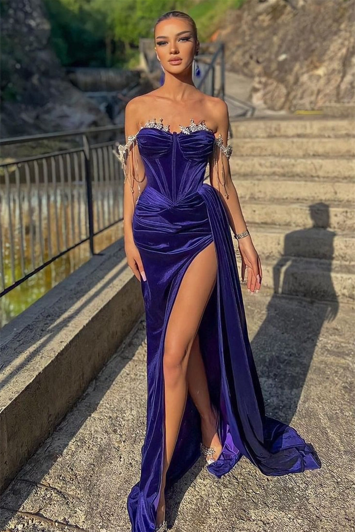 open lace back dress Mermaid Strapless Sweetheart Off-the-shoulder High Split Side train Fl