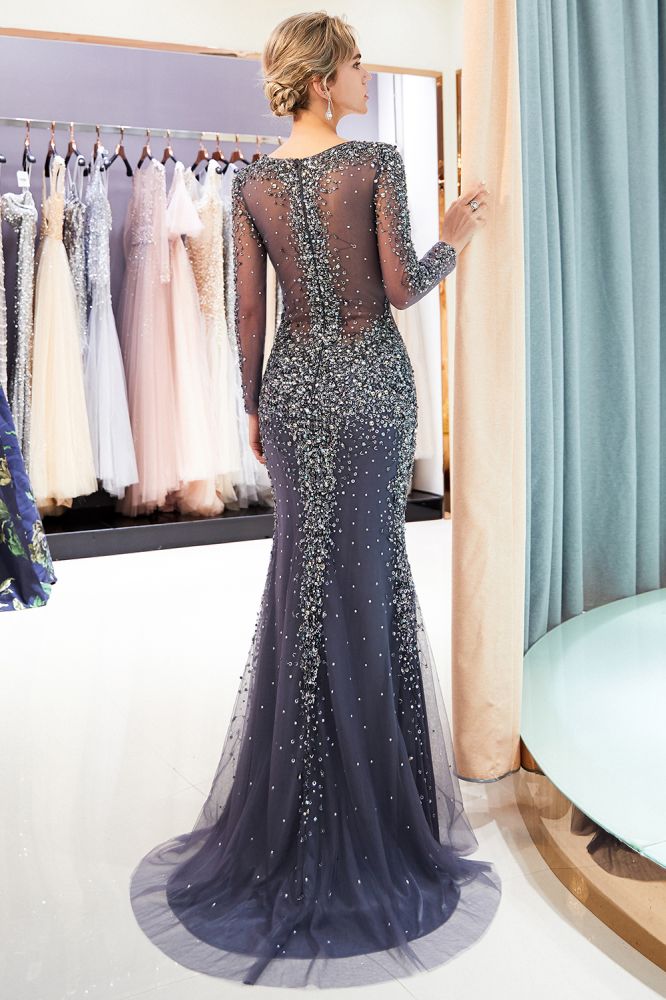 Mermaid V-neck Long Sleevess Charming Beading Evening Dresses-showprettydress
