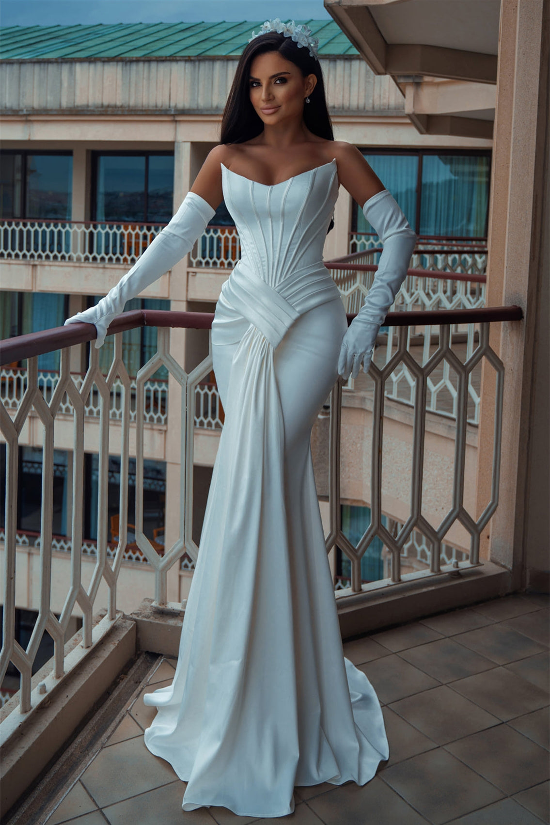 open lace back dress Strapless Long Prom Dress with High Slit main image 1