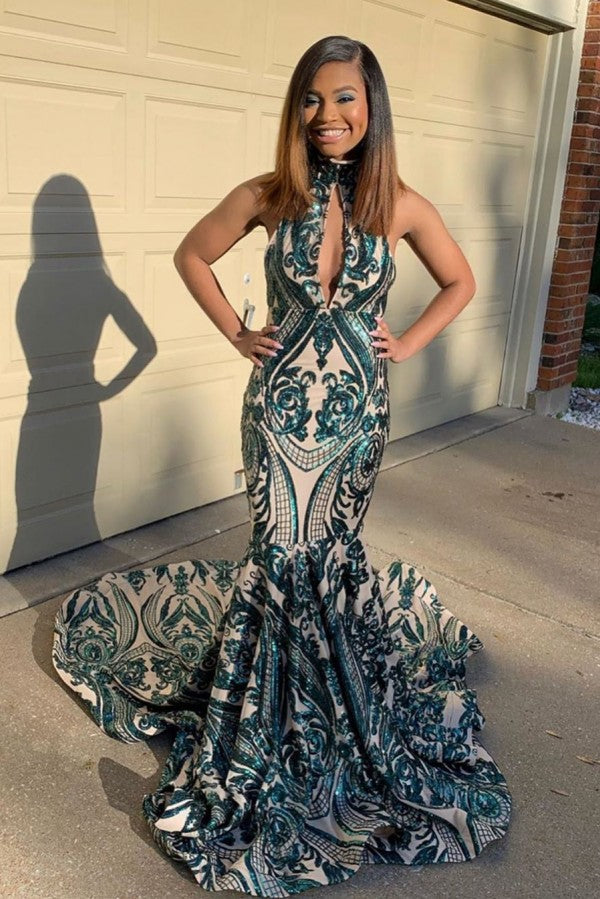open lace back dress Satin Halter Prom Dress CD796A – Sparkly Gowns main image 0
