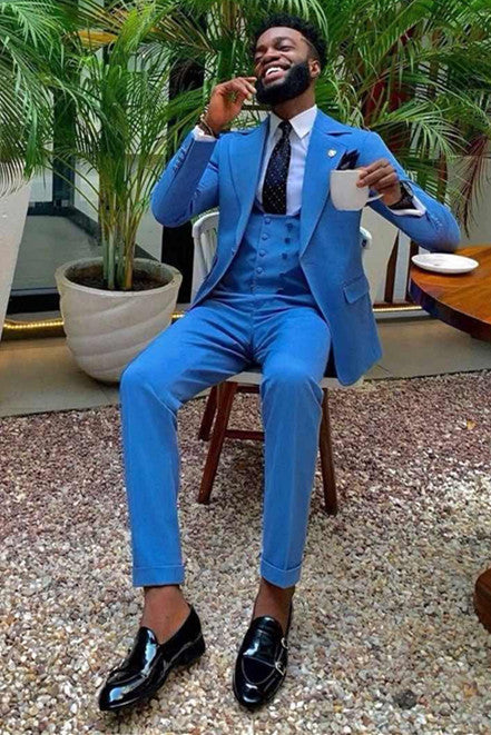 Modern Bright Blue Three Pieces Slim Fit Notched Lapel Designer Men Suits Modern Bright Blue Three Pieces Slim Fit Notched Lapel Designer Men Suits
