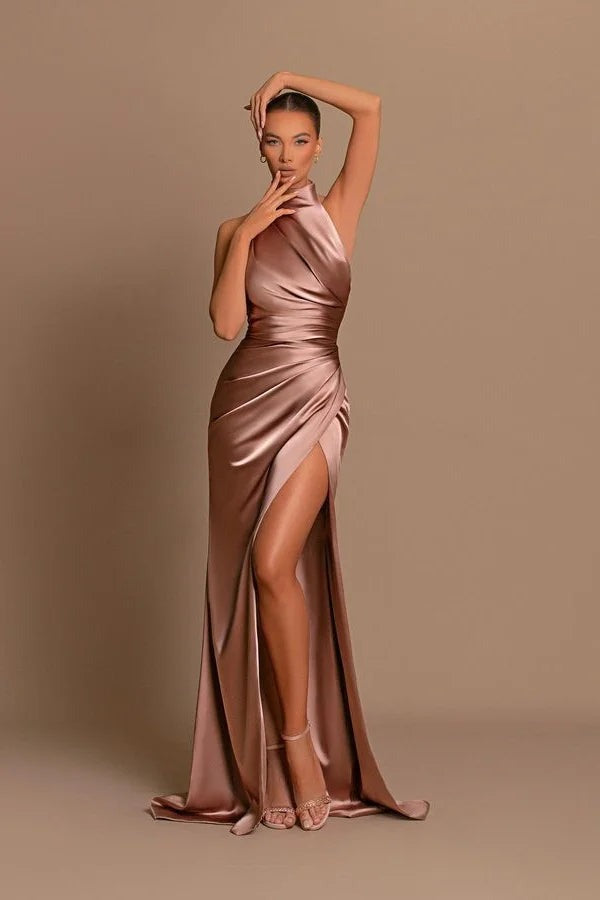 Modern Long Mermaid High Neck Sleeveless Prom Dress With Slit-showprettydress