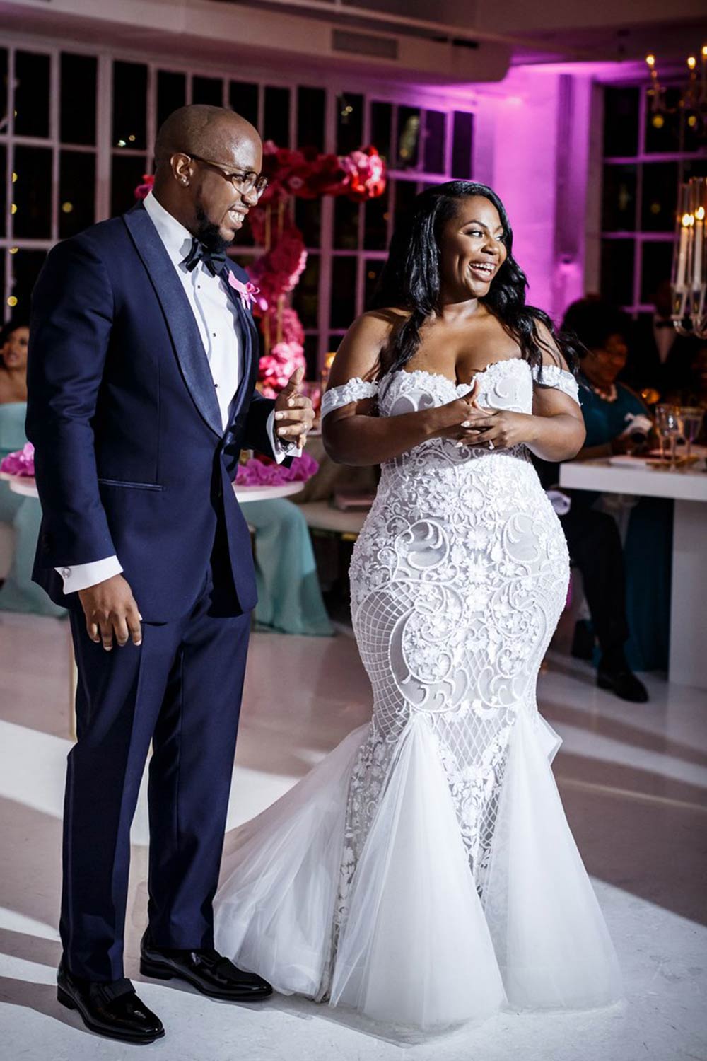 Modest Plus Size Long Mermaid Off-the-Shoulder Lace Wedding Dresses-showprettydress