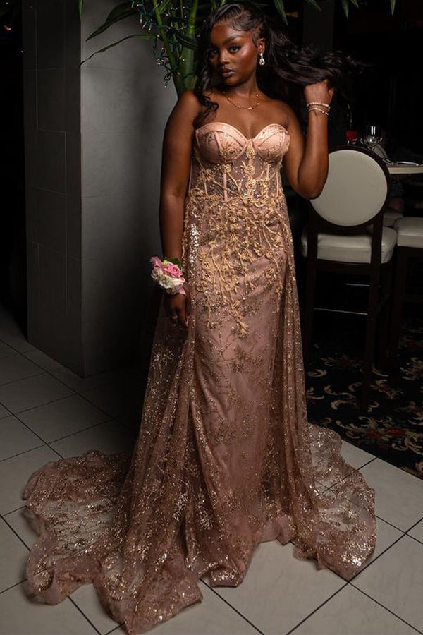 New Arrival Elegant Pink Sweetheart Appliques Over-skirt Prom Dress-showprettydress