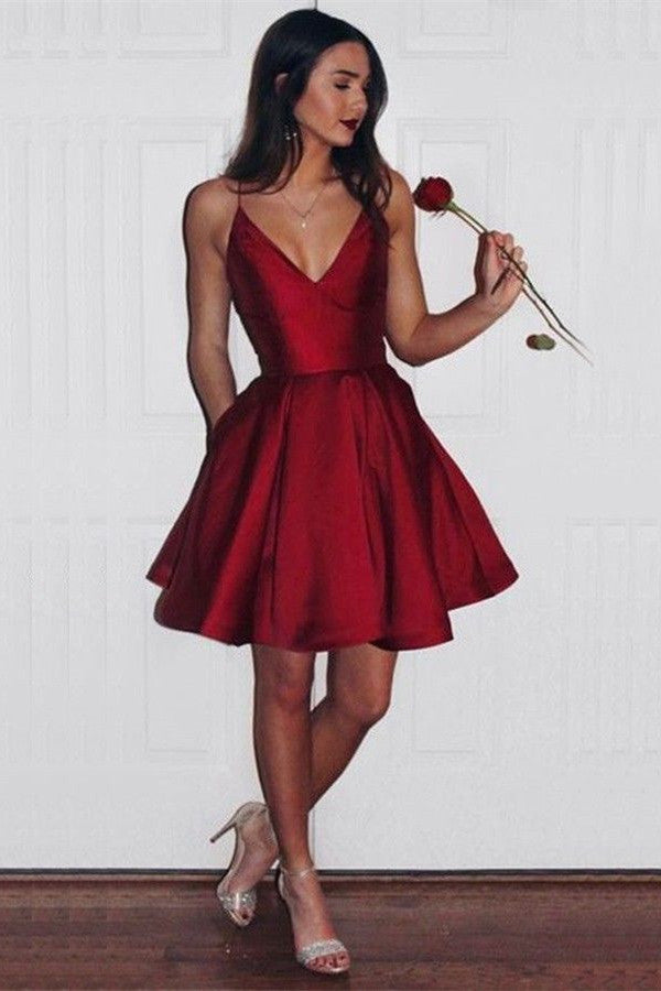 sleeveless homecoming dress New Arrival Short Spaghetti-strap Sleeveless Ruby Homecoming Dress
