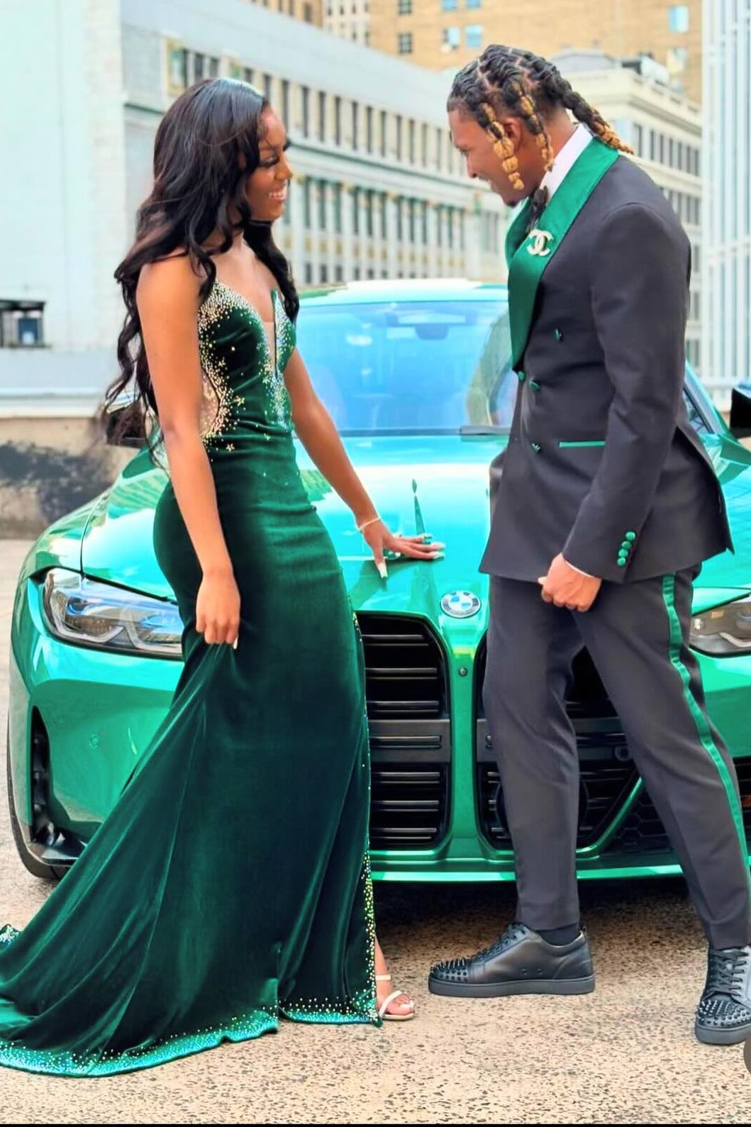 Newest Dark Green Velvet Sweetheart Side Slit Prom Dress with Beads-showprettydress