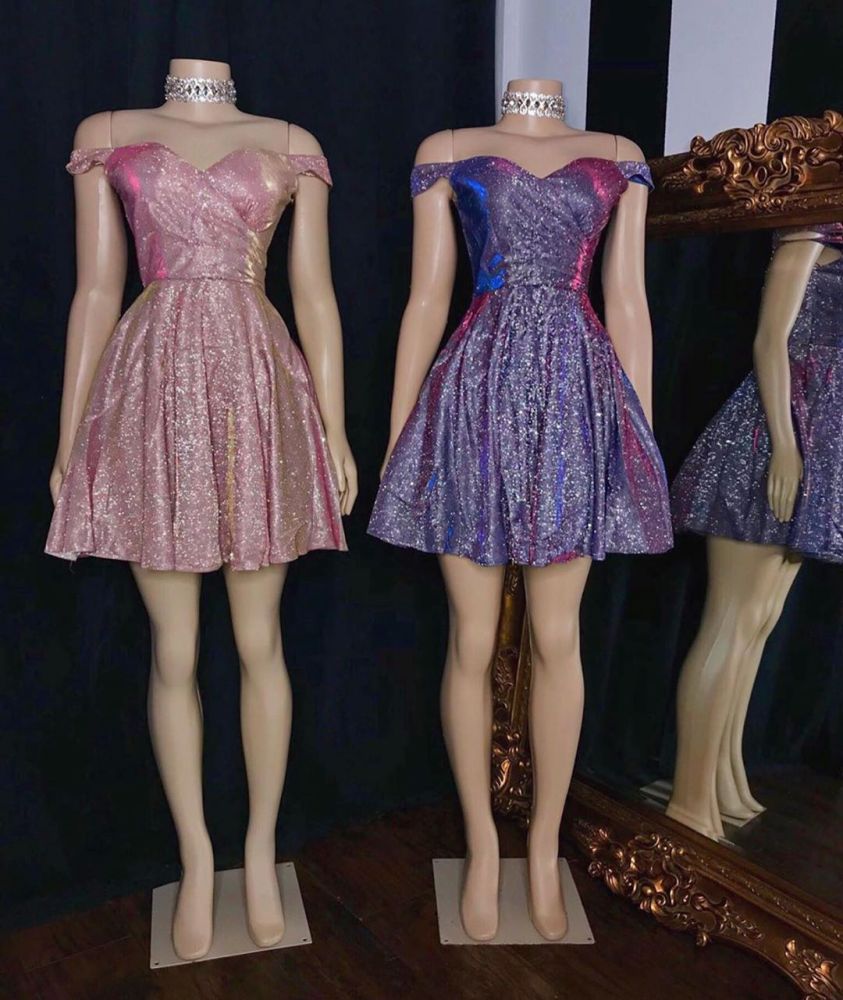 Off-the-shoulder Charming Sequins Short Mermaid Prom Dresses-showprettydress