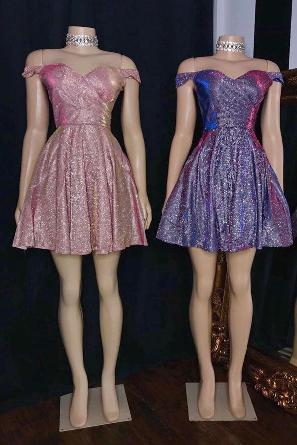 Off-the-shoulder Charming Sequins Short Mermaid Prom Dresses-showprettydress