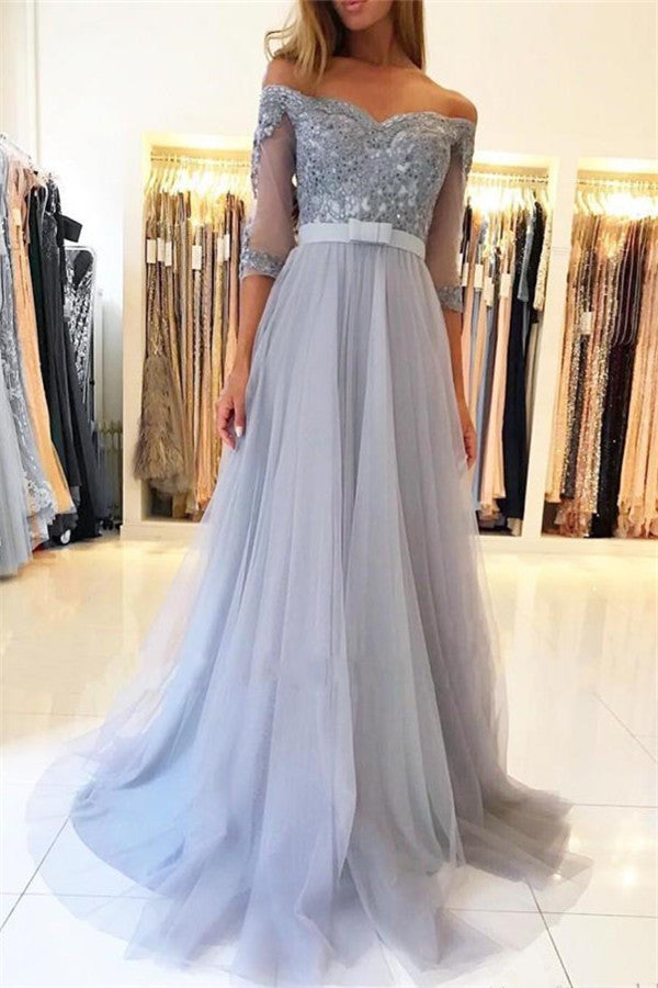Off-the-Shoulder Half Sleeve Evening Dresses Formal Lace Appliques Pro Off-the-Shoulder Half Sleeve Evening Dresses Formal Lace Appliques Pro