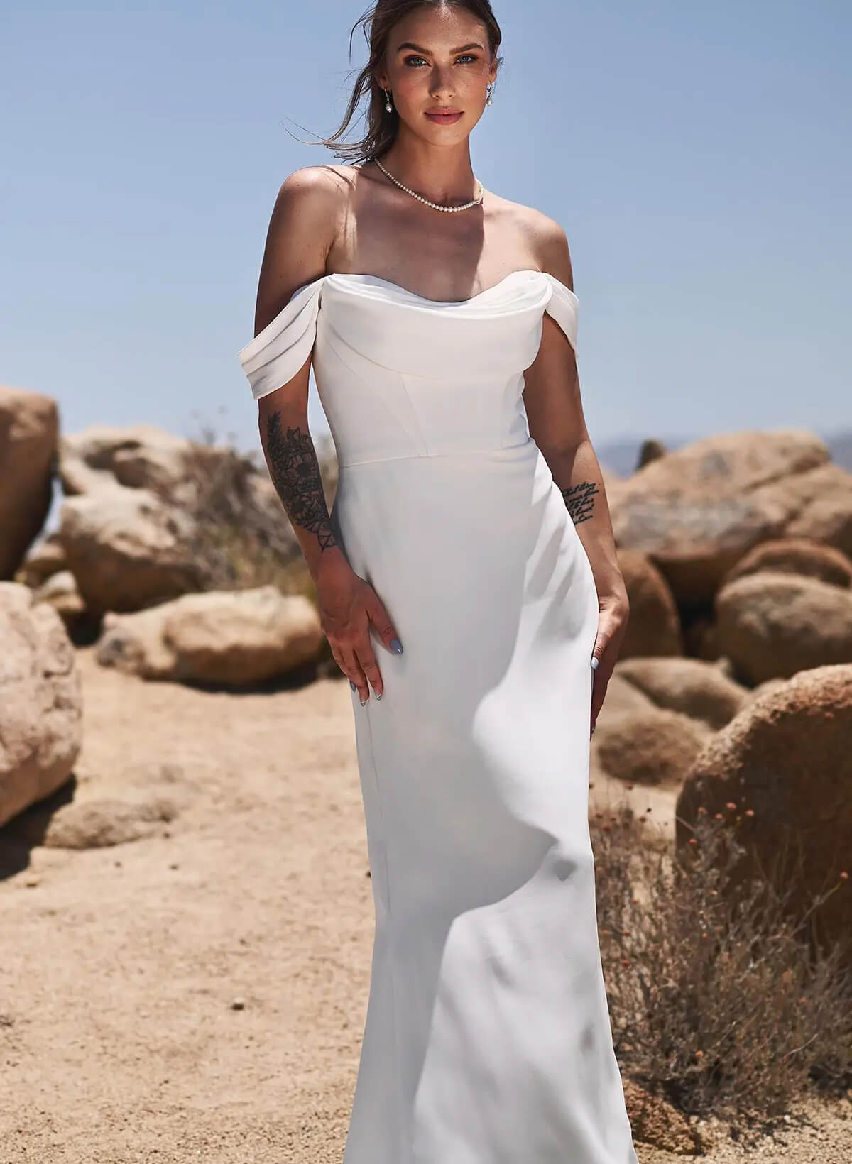 Off-the-Shoulder Wedding Dresses Cowl Neck-Showprettydress