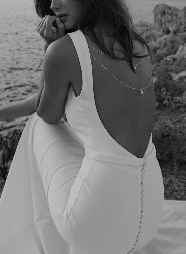 Pearl Wedding Dress Minimalistic Open Back-Showprettydress