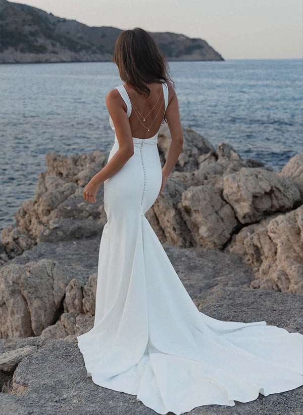 Pearl Wedding Dress Minimalistic Open Back-Showprettydress