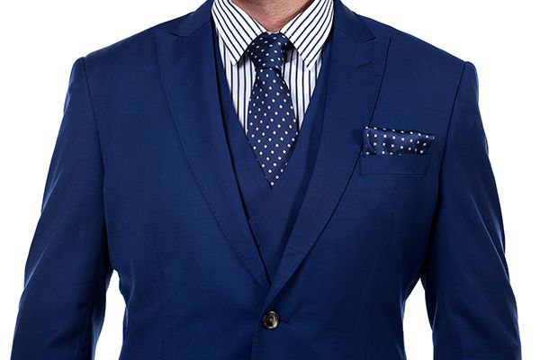 Premium Peak Lapel Navy Blue Three Piece Suits for Men with Double Breasted Vest-showprettydress