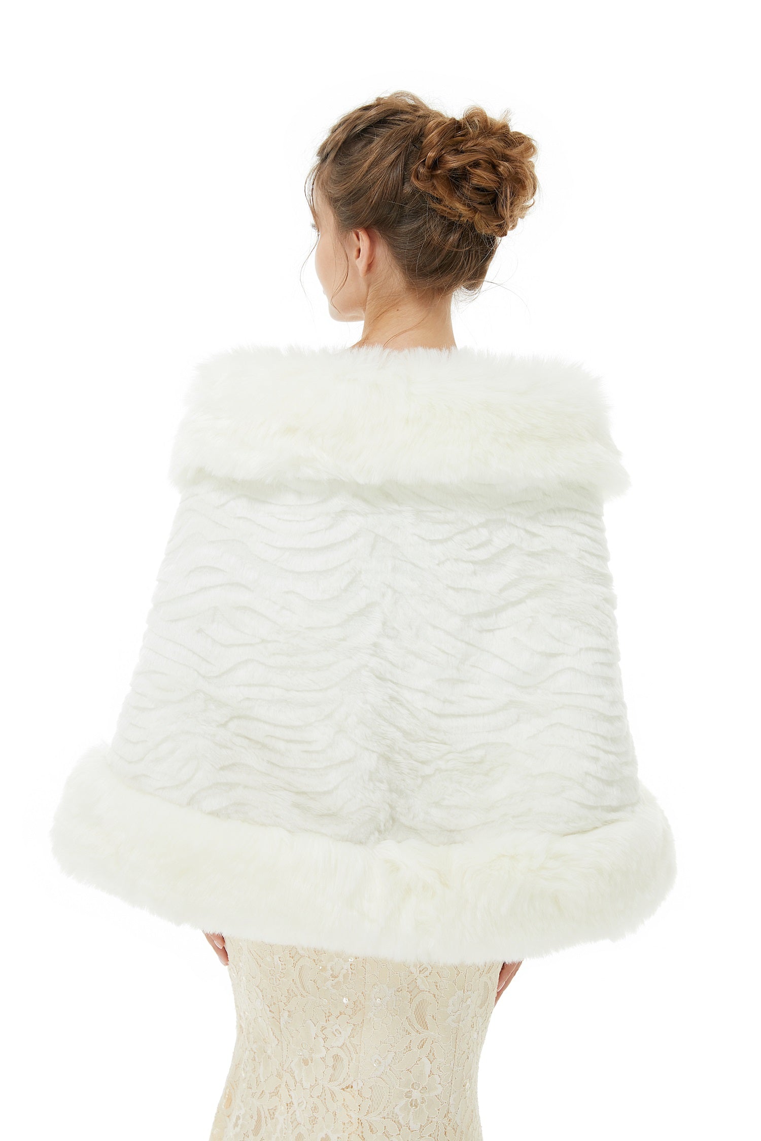Pure White Warm Faux Fur Shawl For Bride For Winter-showprettydress