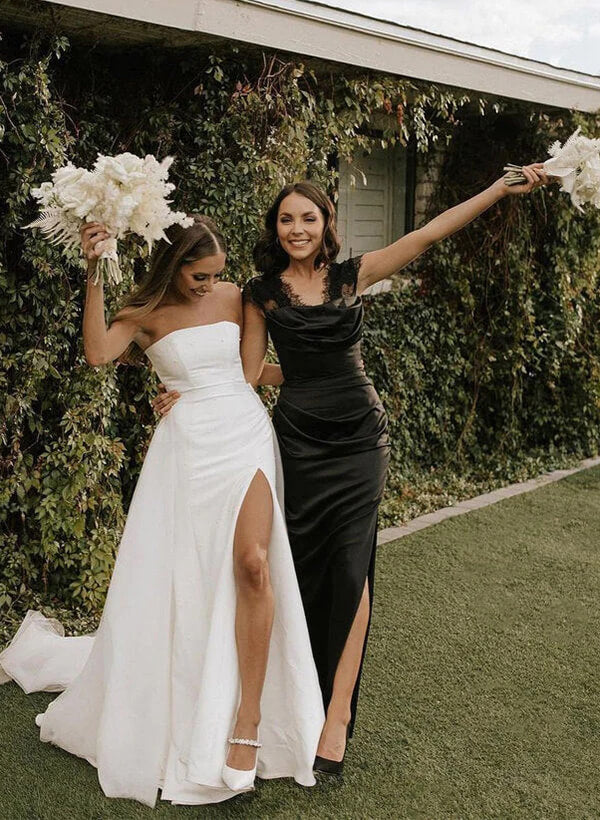 Retro style Satin Tulle Wedding Dress Split Front-Showprettydress