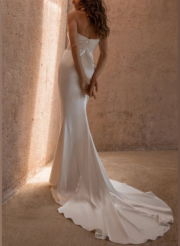 Retro style Trumpet Mermaid Fitted Cowl Neck Silk Like Satin Wedding Dresses-Showprettydress