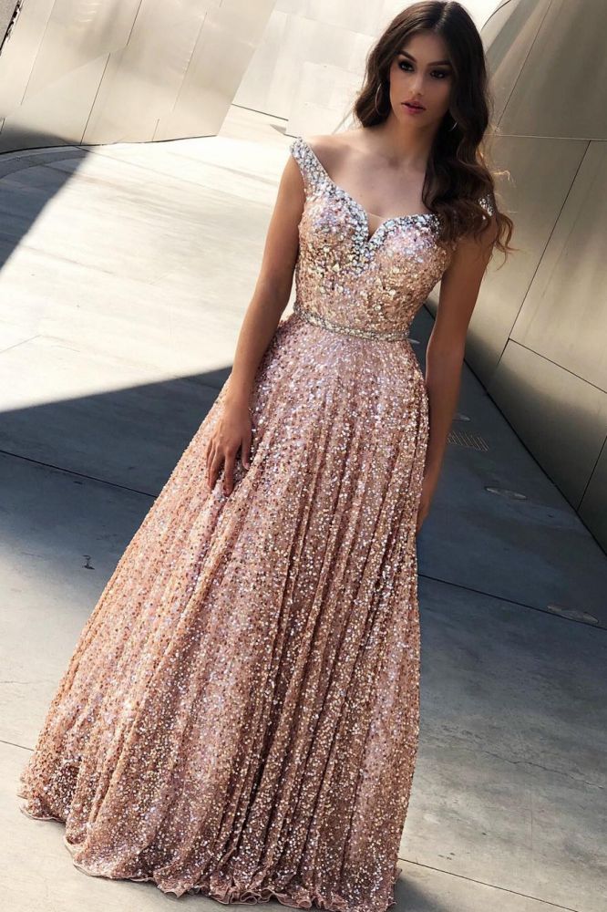 Evening Gown Rose Gold Sparkly Dresses Rose Gold Sequins Evening