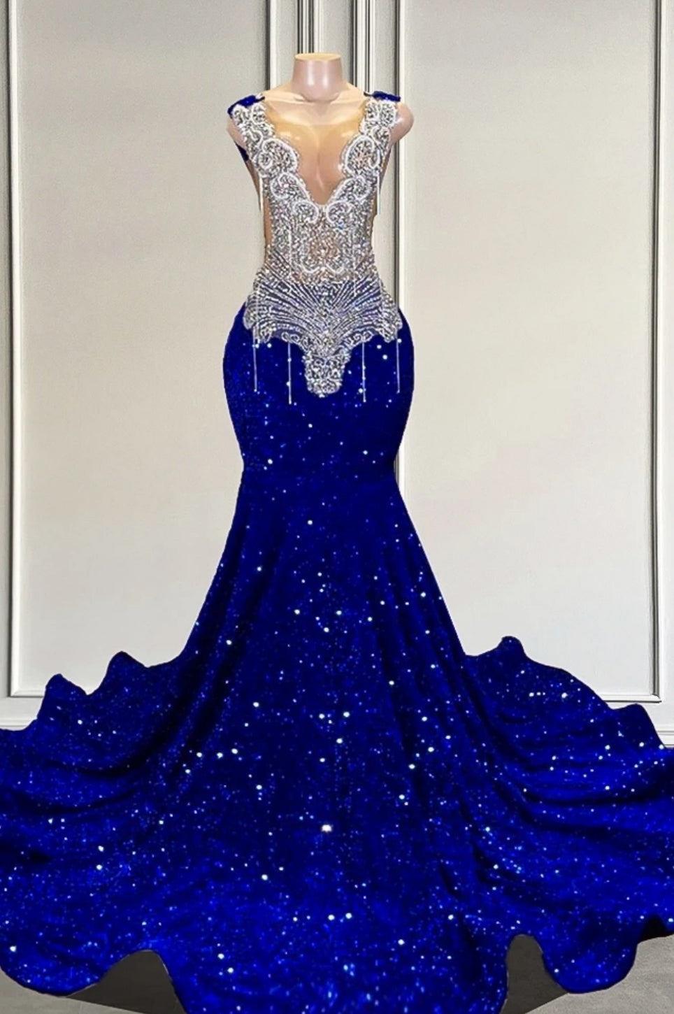 Classy Mermaid High Neckline Sequin Ruffles Long Evening Dress Prom Dresses SD2505 main image 0