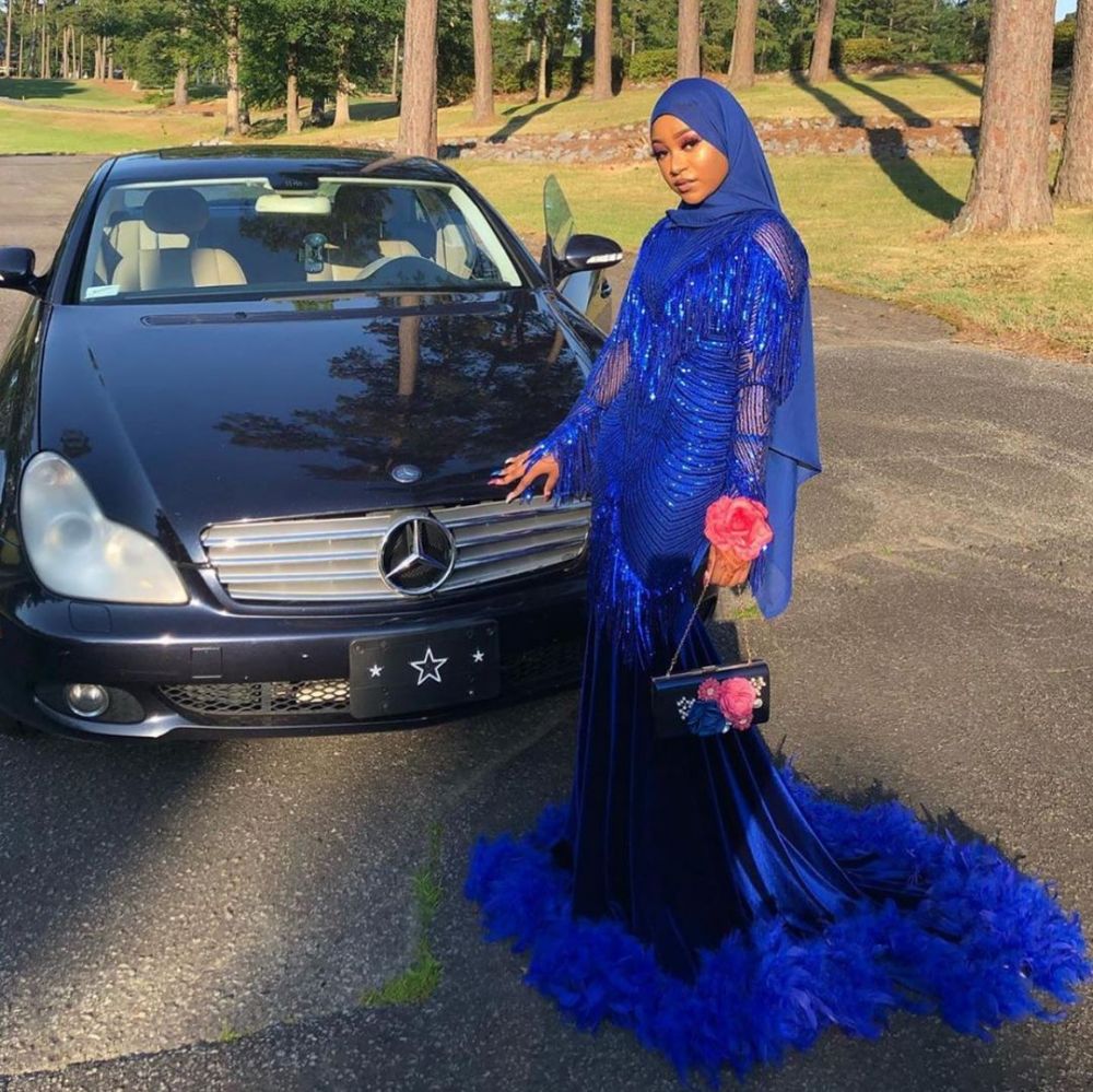 Royal Blue Sequined Mermaid Evening Gown Sweep Train-showprettydress