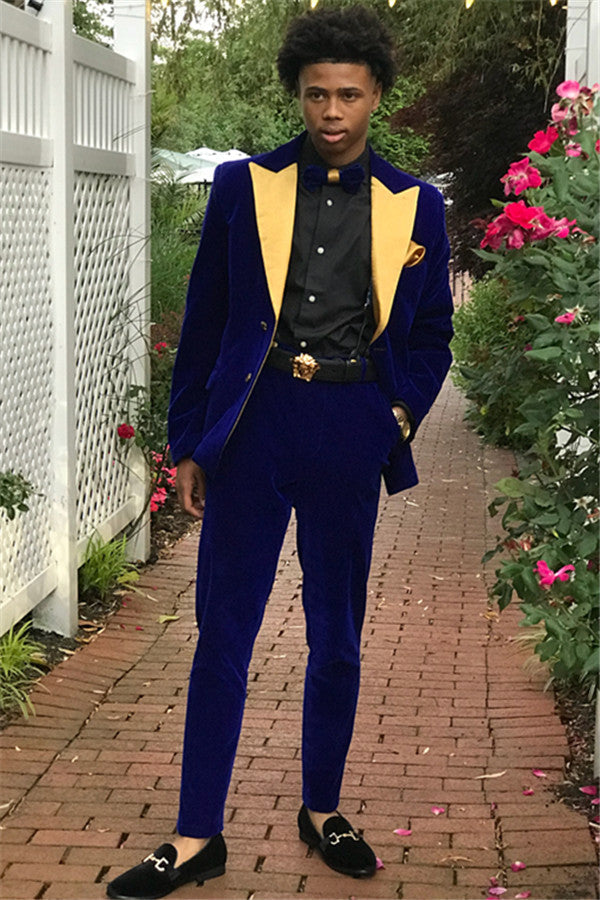 open lace back dress Royal Blue Slim Fit Velvet Men Suits 2 Pieces Prom Party Outfits