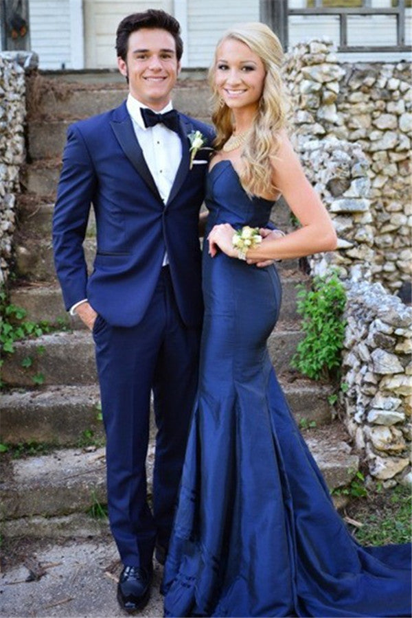 blue short evening dresses Royal Bule Peaked Lapel Men's Suit One Button Prom Party Suits