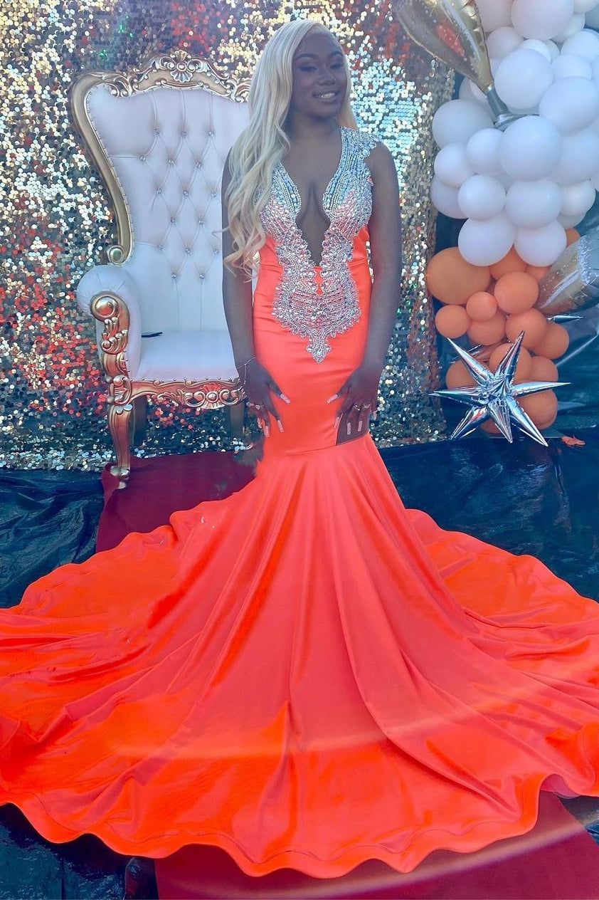 Ruby Cutout Long Mermaid Court Train Silver Sequined Prom Dresses-showprettydress