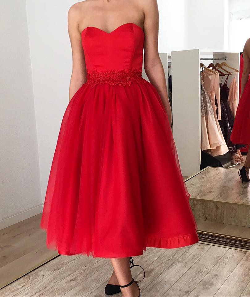 Ruby Sweetheart Short Ankle-length Homecoming Dress with Belt-showprettydress