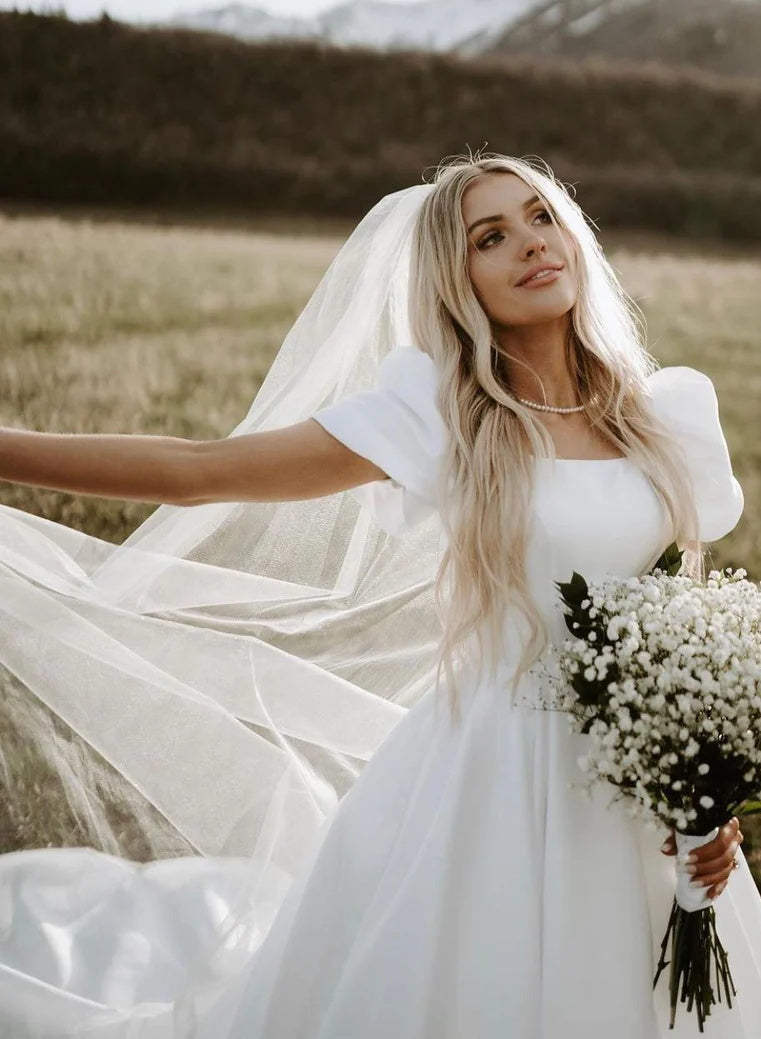 Satin Square Neckline Ball-Gown Wedding Dresses-Showprettydress
