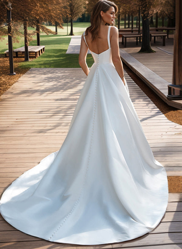 Satin Wedding Dress Ball-Gown Princess Elegant Sweetheart Neckline Sweep Train-Showprettydress