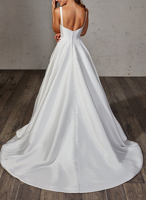 Satin Wedding Dress Ball-Gown Princess Elegant Sweetheart Neckline Sweep Train-Showprettydress