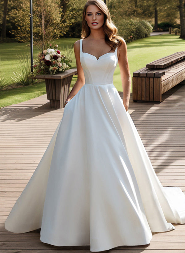 Satin Wedding Dress Ball-Gown Princess Elegant Sweetheart Neckline Sweep Train-Showprettydress
