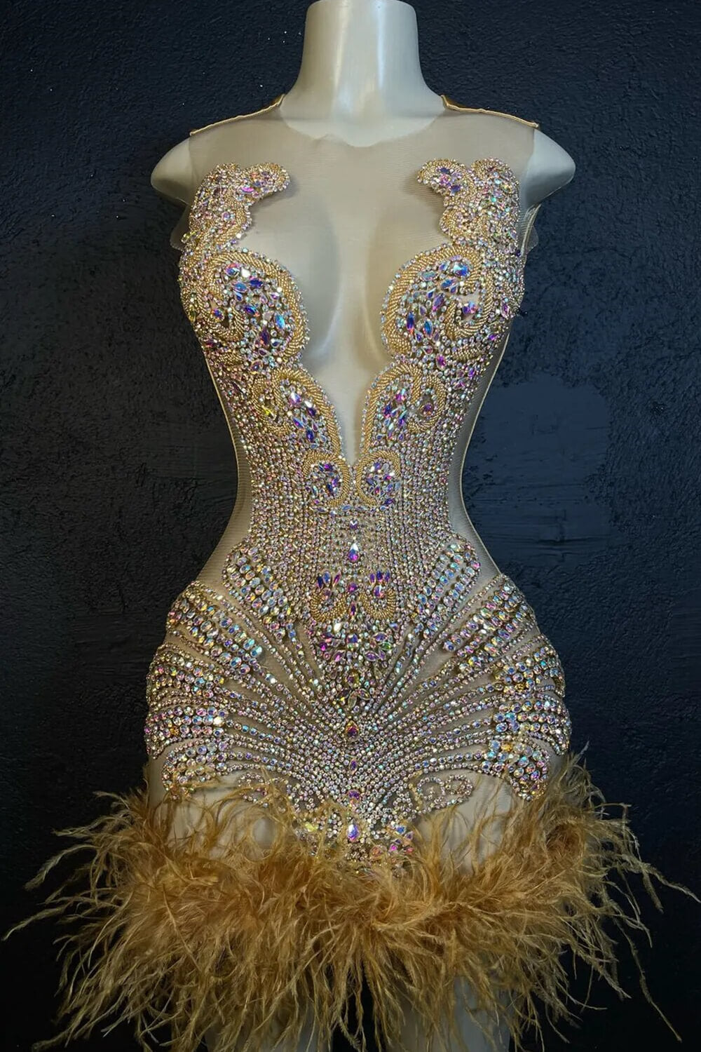 Scoop Sleeveless Short Prom Dresses With Crystal Beadings and Feathers-Showprettydress