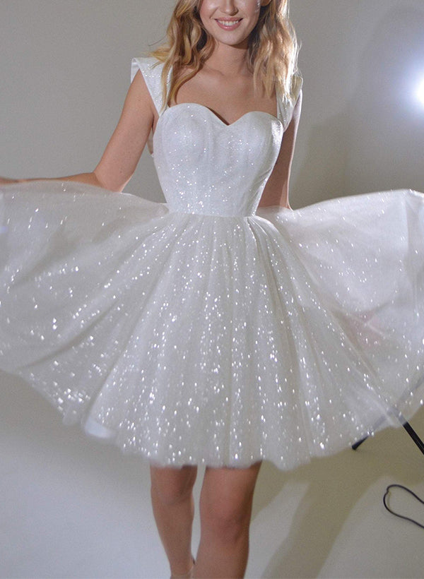Sequin Sleeveless Short Elegant Sweetheart Chic A-line Wedding Dresses-Showprettydress