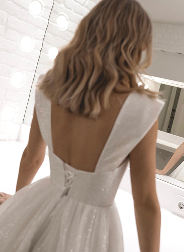 Sequin Sleeveless Short Elegant Sweetheart Chic A-line Wedding Dresses-Showprettydress