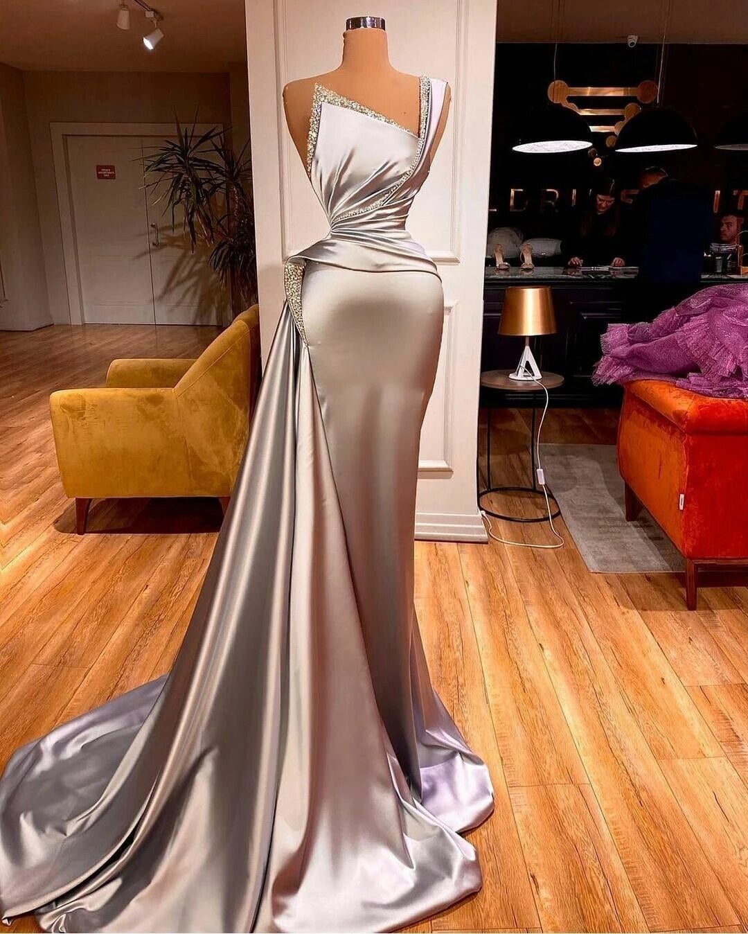 Sexy One Shoulder Mermaid Prom Dress with Sweep Train-showprettydress