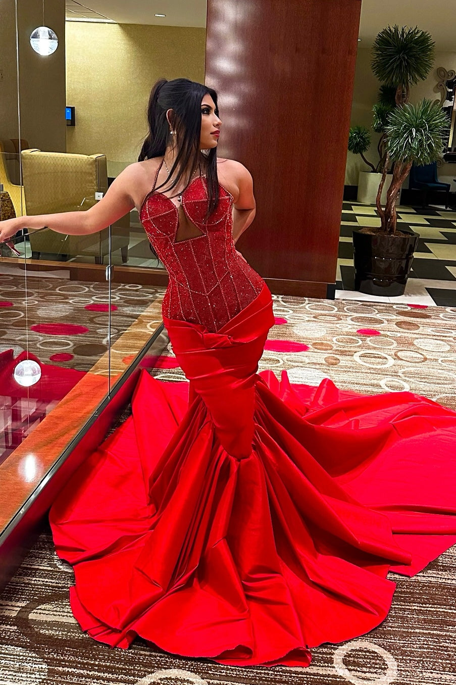 Sexy Red Sweetheart Mermaid Lace Up Sequins Prom Dress-showprettydress