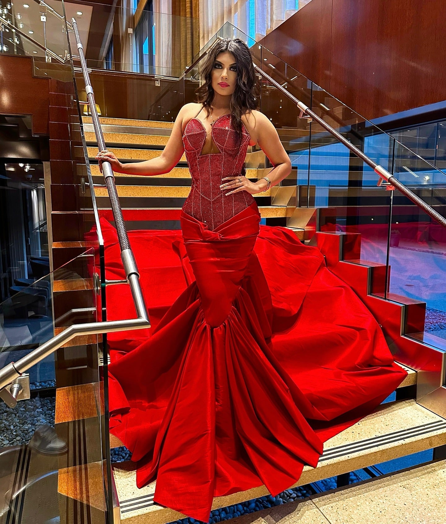 Sexy Red Sweetheart Mermaid Lace Up Sequins Prom Dress-showprettydress