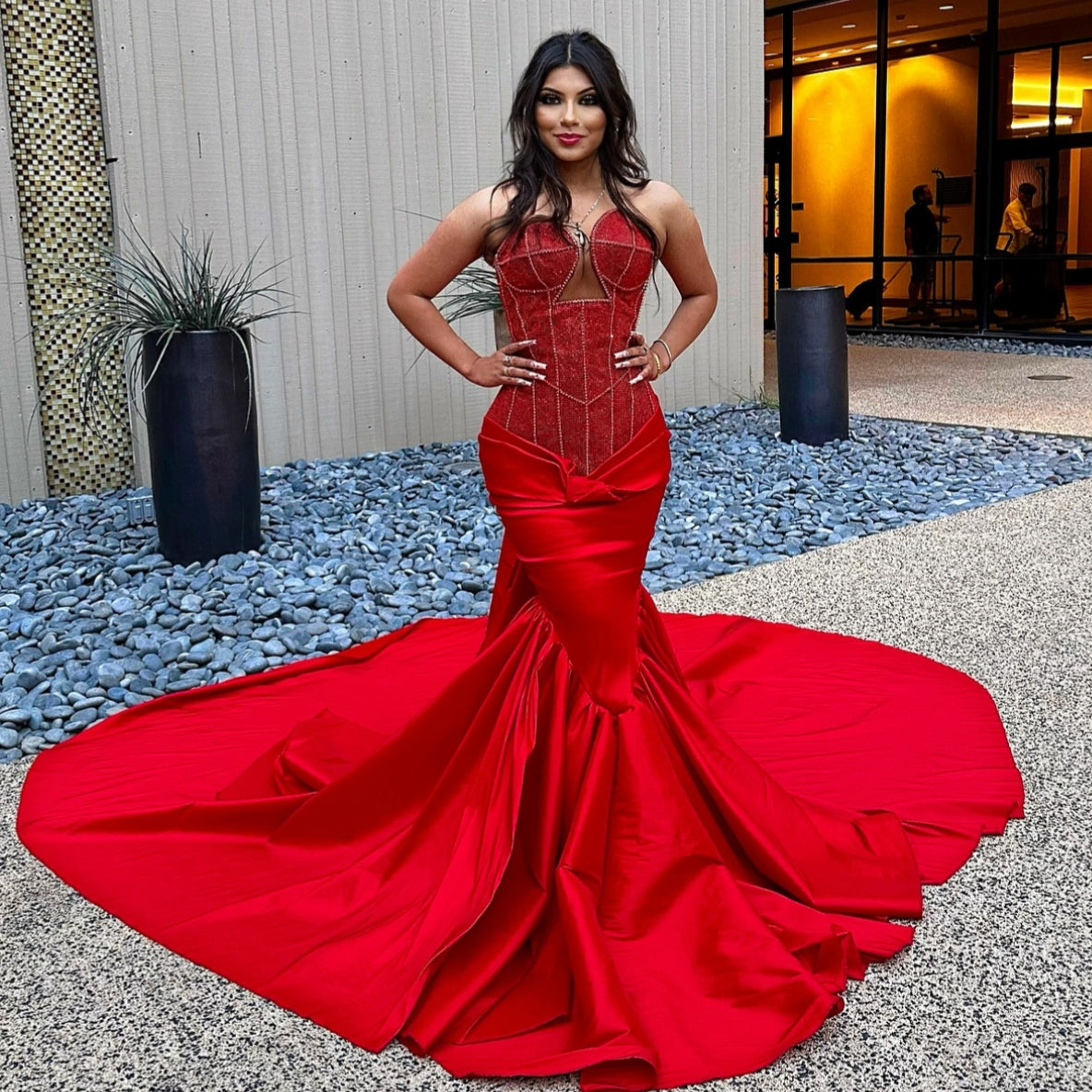 Sexy Red Sweetheart Mermaid Lace Up Sequins Prom Dress-showprettydress