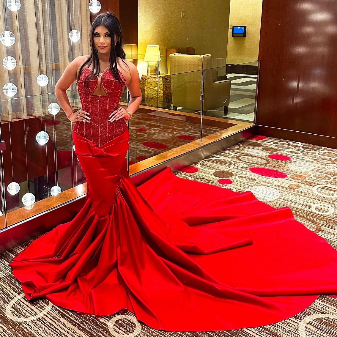 Sexy Red Sweetheart Mermaid Lace Up Sequins Prom Dress-showprettydress